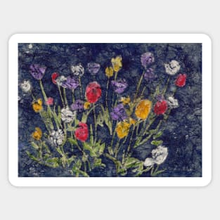 Colorful Red White Purple Yellow Tulips in Watercolor Batik Sticker